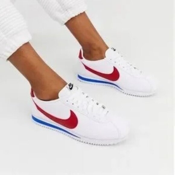 Nike Women's White Red Leather Cortez Forrest Gump Running Shoes Size 9 3117 - Picture 2 of 16